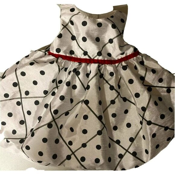 Marmellata Infants Party Holiday Christmas White Black Polka Dot Dress Sz-6-9mo - Picture 1 of 6